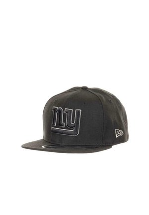 Black baseball cap with a flat brim, featuring a raised "ny" logo in gray stitching. Made of fabric with a textured finish.