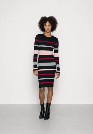 REGULAR FIT STRIPES DRESS - Strickkleid - black/red/pink