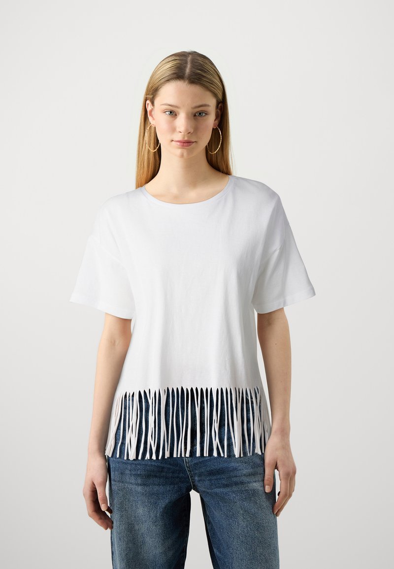Noisy May NMKEYLA FRINGE ONECK - Marškinėliai su spaudiniu - bright white