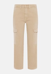 Beige cargobroek van katoen met een rechte snit, voorzien van twee zijzakken en twee voorzakken met klepsluitingen.