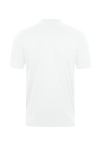 T-shirt bianco a maniche corte con colletto girocollo, realizzato in tessuto morbido e liscio con una texture semplice e senza motivi o decorazioni visibili.