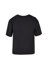 Black short-sleeve t-shirt made from cotton, featuring a crew neck and relaxed fit, smooth texture, and no visible patterns or embellishments.