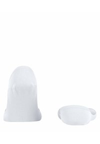 Weiße Baumwollknöchelsocken mit glatter Textur, ausgestattet mit verstärkten Zehen- und Fersenbereichen für Langlebigkeit. Oben umgeschlagen, dezente Nähdetails.