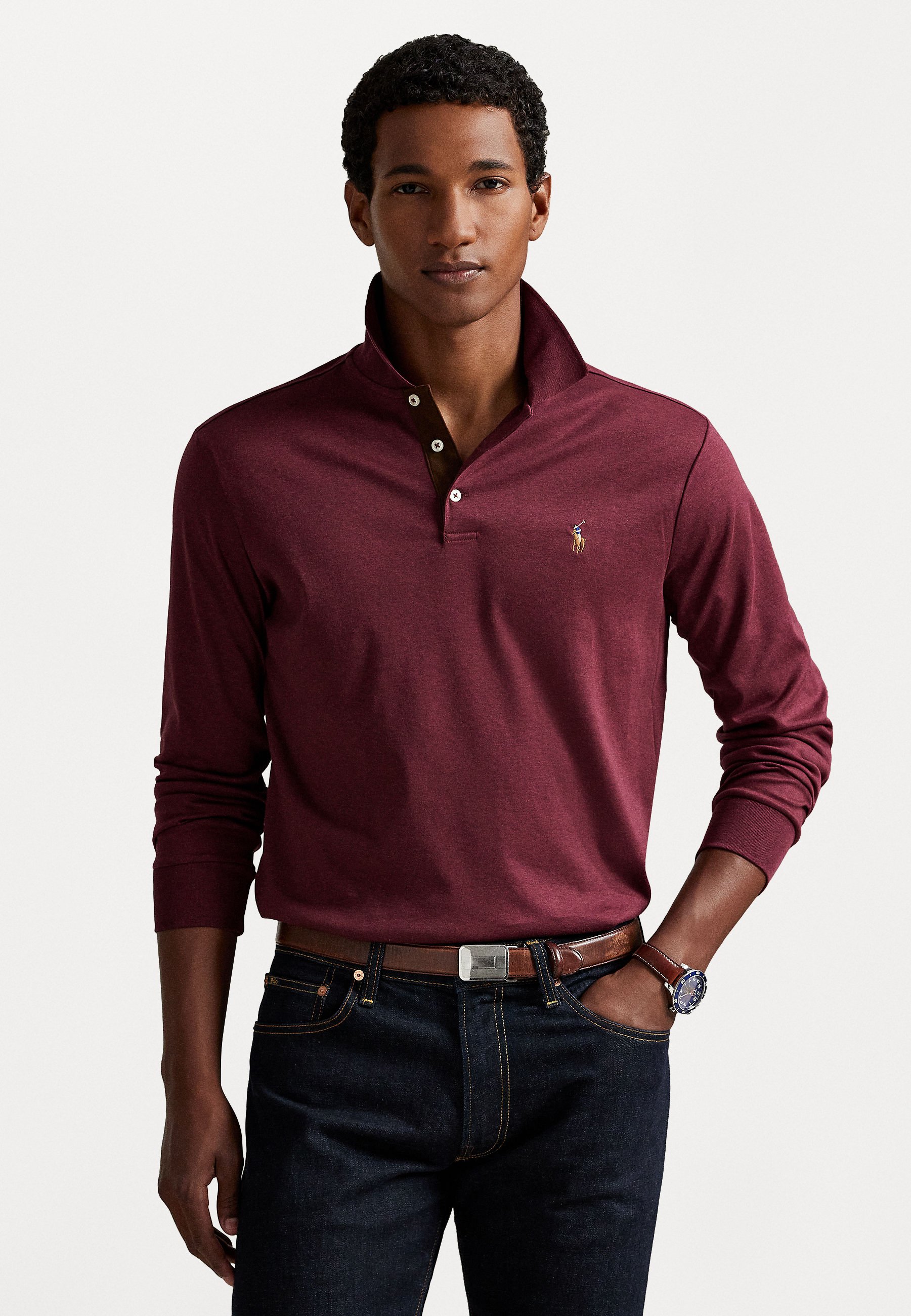 Polo Ralph Lauren LONG SLEEVE - Polo shirt - spring wine heather