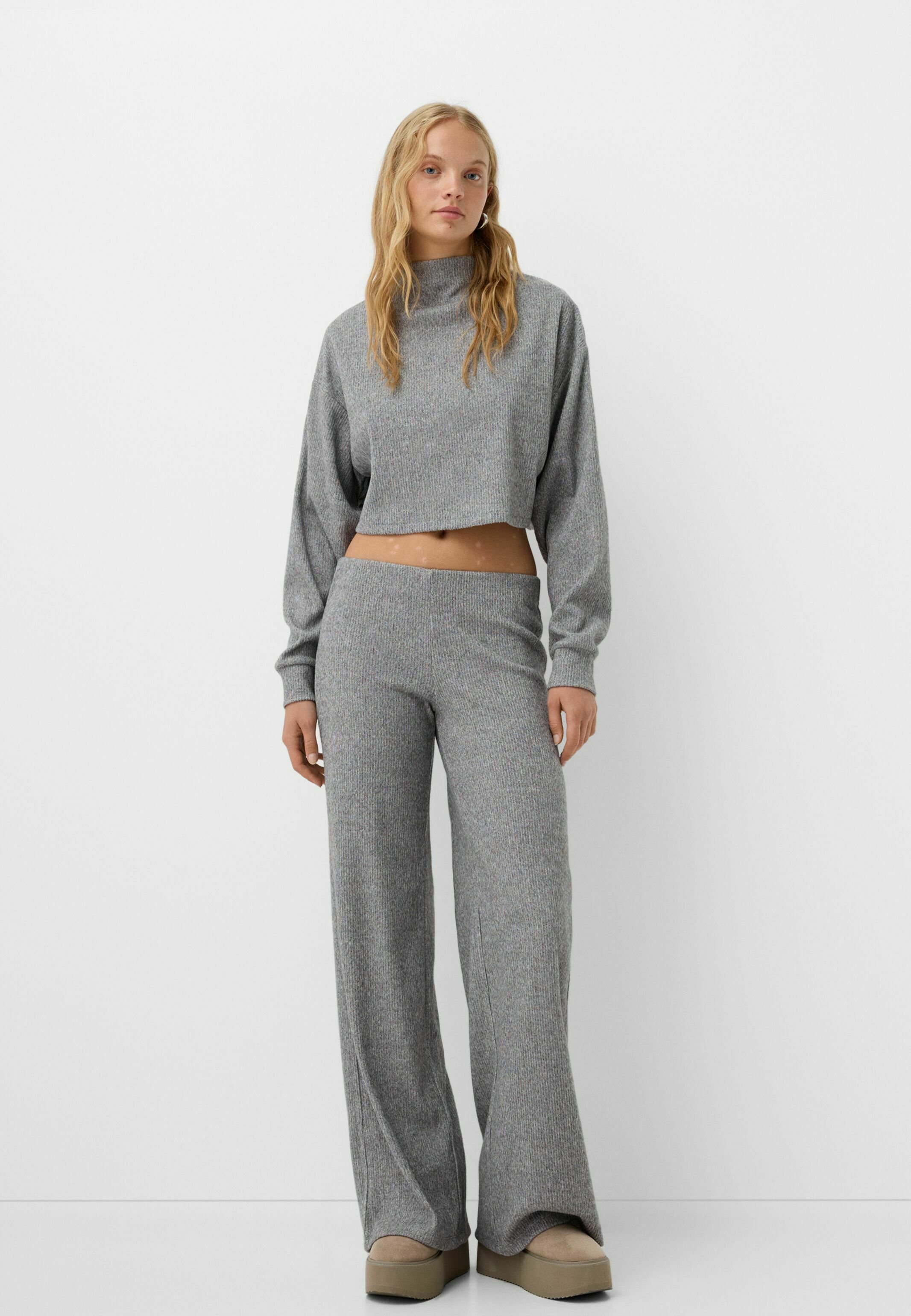 Bershka WIDE - Trousers - grey - Zalando