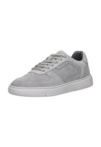 Grijze suède sneakers met mesh accenten, rubberen zool en vetersluiting. Beschikt over een ronde neus en gestikte details rond de zool.