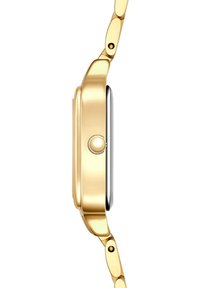 Kuldtooni nutikell, millel on sale, ristkülikukujuline disain. Omab läikivat musta ekraani ja ühte külgklahvi. Metallist link-käevõru.