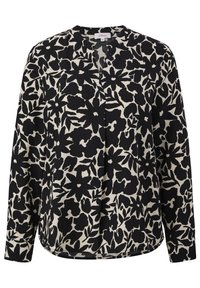 Blouse à manches longues noir et blanc avec un motif floral audacieux et un col rond, taille 36, de la marque s.Oliver.