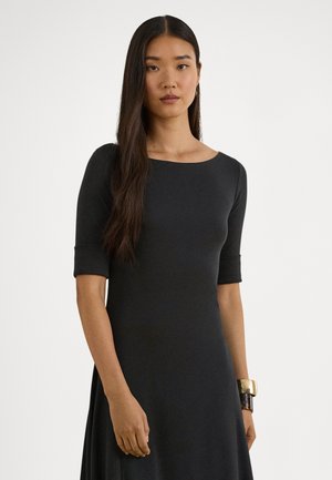 RIB-KNIT STRETCH COTTON MIDI DRESS - Rochie de zi - black