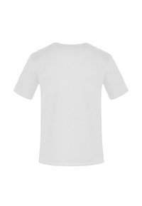 Weißes, kurzärmeliges T-Shirt aus Baumwolle mit rundem Ausschnitt und glatter Textur, von hinten gezeigt, ohne Muster oder Akzente.