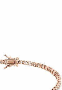 Armband aus roségoldfarbenem Metall mit einem Gliederdesign, das abwechselnd glatte und kristallene Akzente aufweist, sowie einem Verschluss für sicheren Halt.
