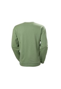 Sudadera verde con cuello redondo, puños y cinturilla acanalados. Material de algodón suave, con un diseño sencillo de color sólido.