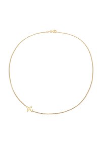 Goldfarbene Halskette mit einer filigranen Kette und einem kleinen Flugzeug-Anhänger, der ein minimalistisches Design und eine glatte Textur zeigt.