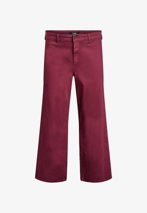 Pantalons larges bordeaux en coton, dotés d'une fermeture à bouton à l'avant, de passants de ceinture et de coutures discrètes.