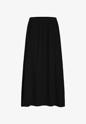 Must must toeksjoor, pehmeast kangast, elastse vöökoha ja lihtsa disainiga, ilma nähtavate mustrite või kaunistusteta.