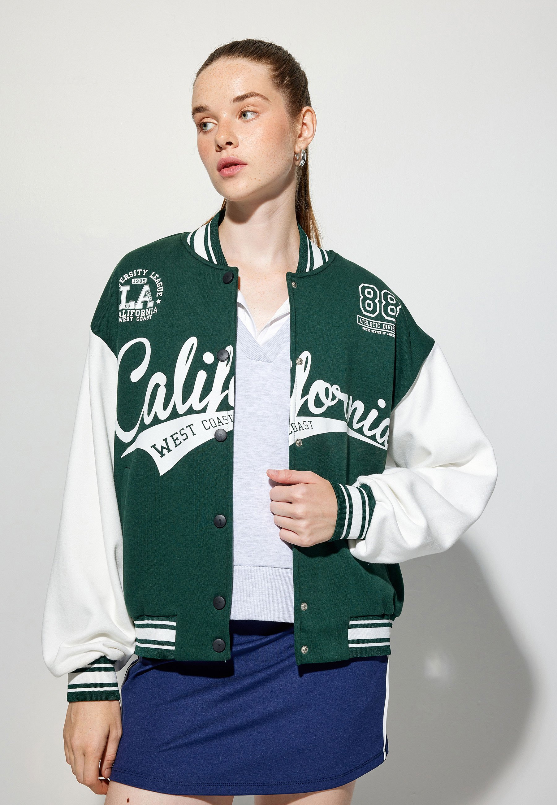 Koton Varsity Knit Felpa Donna Maniche Lunghe - Scollo Rotondo, Colore A Contrasto, ECRU (M) - 3