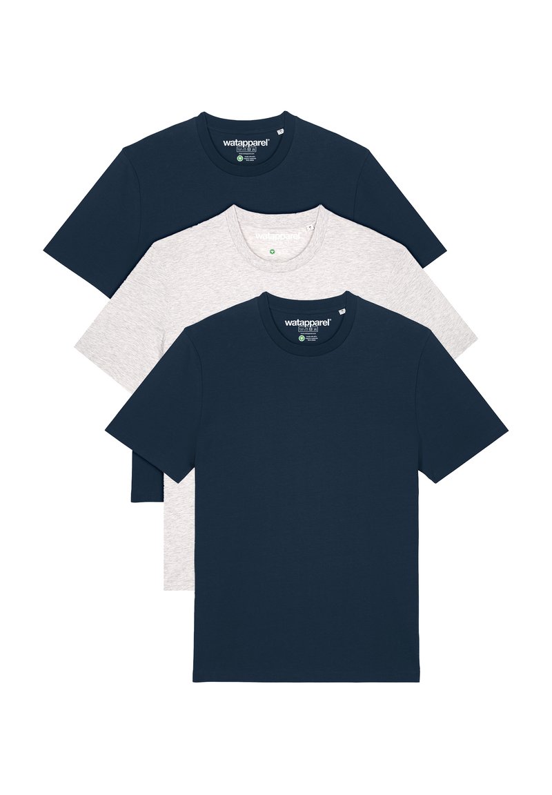 watapparel 3ER MULTIPACK - T-shirt basic - french navy cool heather grey