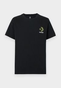 Μαύρο βαμβακερό T-shirt με κοντά μανίκια και στρογγυλή λαιμόκοψη. Διαθέτει πράσινο γραφικό φύλλο και το κείμενο "Converse" στο στήθος.