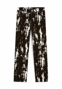 Jean droit noir et blanc délavé à l'acide avec poches avant, passants de ceinture et fermeture par bouton à la taille.