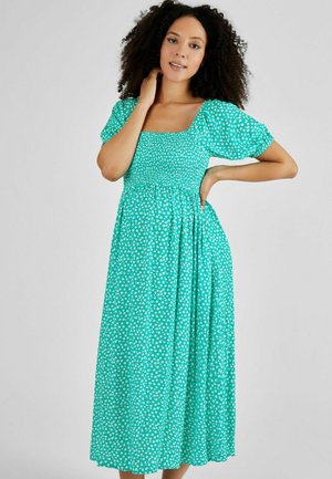 JoJo Maman Bébé SHIRRED MATERNITY MIDI REGULAR FIT - Vapaa-ajan mekko - green ditsy