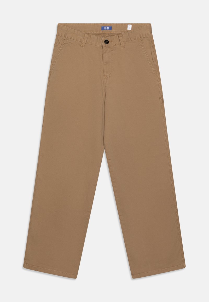 Kaki široke hlače izrađene od glatkog pamuka sa prednjim zatvaračem, dugmetom i standardnim džepovima sa strane i straga.