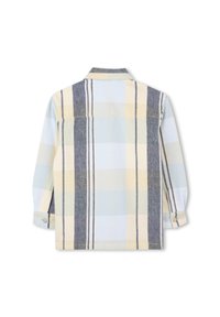 Gestrikt overhemd met lange mouwen in lichtblauw, geel en grijs. Beschikt over een kraag, knoopmanchetten en een rechte zoom. Zachte katoentextuur.