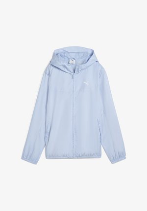 Világoskék kapucnis dzseki könnyű anyagból készült. Elől cipzárral, rugalmas mandzsettákkal és fehér logóval a mellrészen rendelkezik.