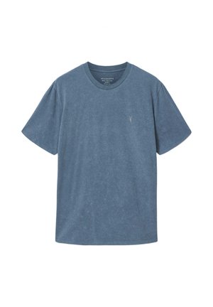 Blå vasket T-shirt i bomuld med korte ærmer og rund hals, med lille broderet logo på venstre bryst.
