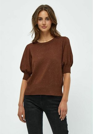 MILIVA PUFF SLEEVE METALLIC KNIT PULLOVER - Triko s potiskem - dark cinnamon metallic