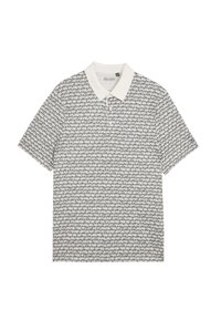 Kortärmad polo i vitt med ett svart abstrakt mönster. Har en kontrasterande krage och knapplist. Tillverkad av ett andningsbart tyg.