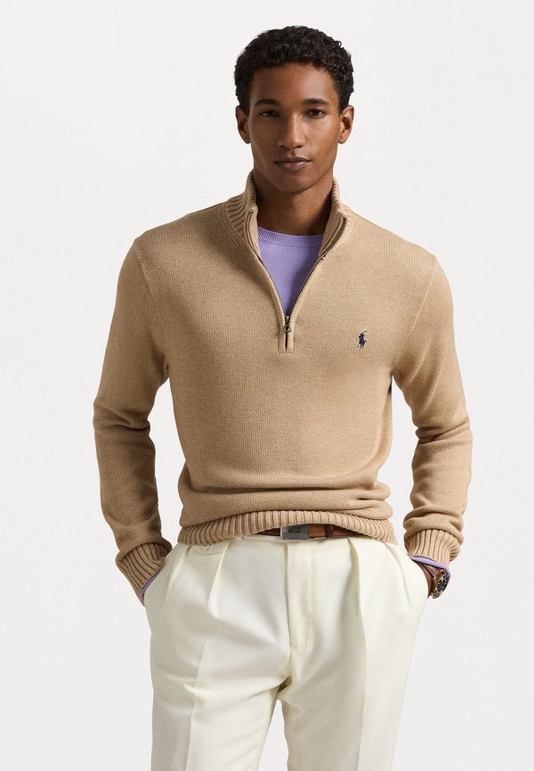 COTTON QUARTER ZIP SWEATER - Jumper - camel