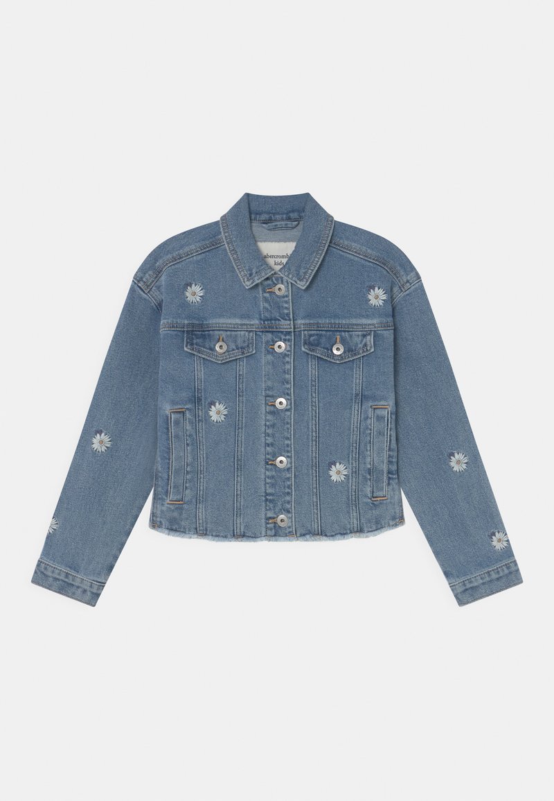 Abercrombie & Fitch CROP EMBROIDERED Denim jacket blue denim