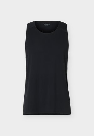 Svart treningssinglet uten ermer med rund hals, laget av lett og pustende stoff.