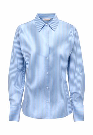 Zila un balta svītraina kreklu ar pogām, garām piedurknēm un smailu apkakli. Izgatavots no gludas auduma, ar vertikālām svītrām un aprocēm.