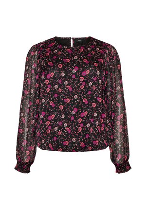 Zizzi, GEBLÜMTE BLUSE AUS CHIFFON MIT TRANSPARENTEN ÄRMELN - Μπλούζα - schwarz