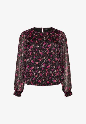 Zizzi, GEBLÜMTE BLUSE AUS CHIFFON MIT TRANSPARENTEN ÄRMELN - Μπλούζα - schwarz