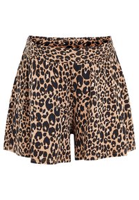 Lædermønstret shorts lavet af letv�ægtigt stof, med en elastisk talje og en vide design i sort og tan.