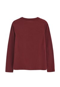 Långärmad skjorta i en enhetlig burgunderfärg, tillverkad av mjuk bomull, med rund halsringning och enkla, rena linjer utan några grafik.