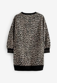 Felpa con stampa leopardata, colletto rotondo, maniche lunghe a sbuffo e polsini e orlo a coste neri. Tessuto morbido con un motivo animale su tutta la superficie.