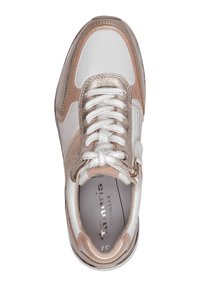 Weiße Ledersneaker mit akzentuiertem Metallic-Gold. Mit runder Zehenpartie, weißen Schnürsenkeln und einem seitlichen Reißverschluss für einfaches An-/Ausziehen. Weicher Textilüberzug.