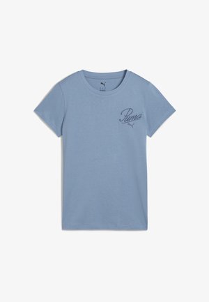 Světle modré bavlněné tričko s krátkými rukávy a kulatým výstřihem. Na levé části hrudi je vyšitý logo "Puma".