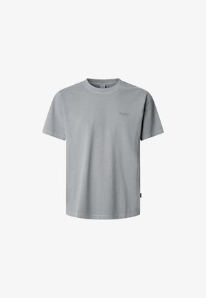 Siva bombažna majica s krojem okoli vratu in kratkimi rokavi. Opremljena je z diskretnim logotipom na prsih, ravnim robom in mehkim ter gladkim otipom.