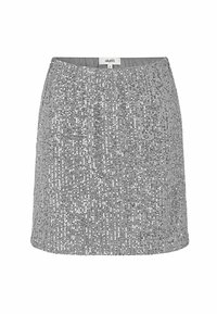Mini-jupe en sequins argentés avec une ceinture élastique. Elle présente une silhouette ajustée et une doublure intérieure lisse, créant un effet scintillant.