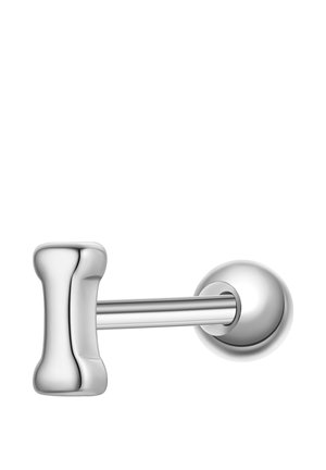 Poleret sølv dørhåndtag med et afrundet rektangulært greb, der er fastgjort til en cirkulær base på en hvid baggrund.