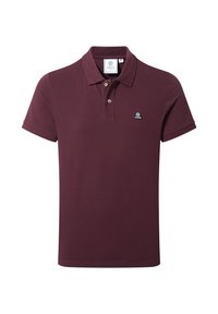 Burgundy polo shirt made of cotton, featuring a classic collar, two-button placket, short sleeves, and a small logo on the chest.