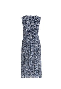 Bezrukávové šaty v námorníckej modrej farbe s vzorovaným dizajnom, ktorý obsahuje oblé motívy. Obsahujú opasok so šnúrkou v súprave, vyrobený z ľahkého materiálu.