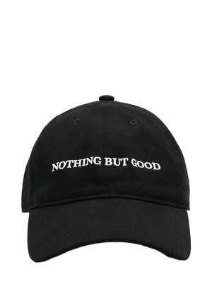 Casquette de baseball noire avec texte blanc brodé ""NOTHING BUT GOOD"" sur le panneau central avant.