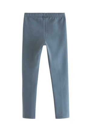 Enkle blå leggings med elastik i taljen til børn, lavet af glat stof med lige, smalle ben og uden synlige mønstre eller pynt.