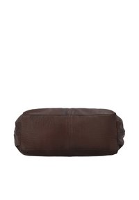 Dark brown rectangular leather bag base with visible stitching and slightly rounded edges on a white background.