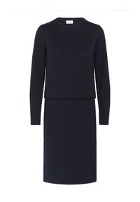 Robe pull bleu marine en tissu tricoté. Dotée de manches longues, d'un col rond et d'un design superposé avec une coupe droite.